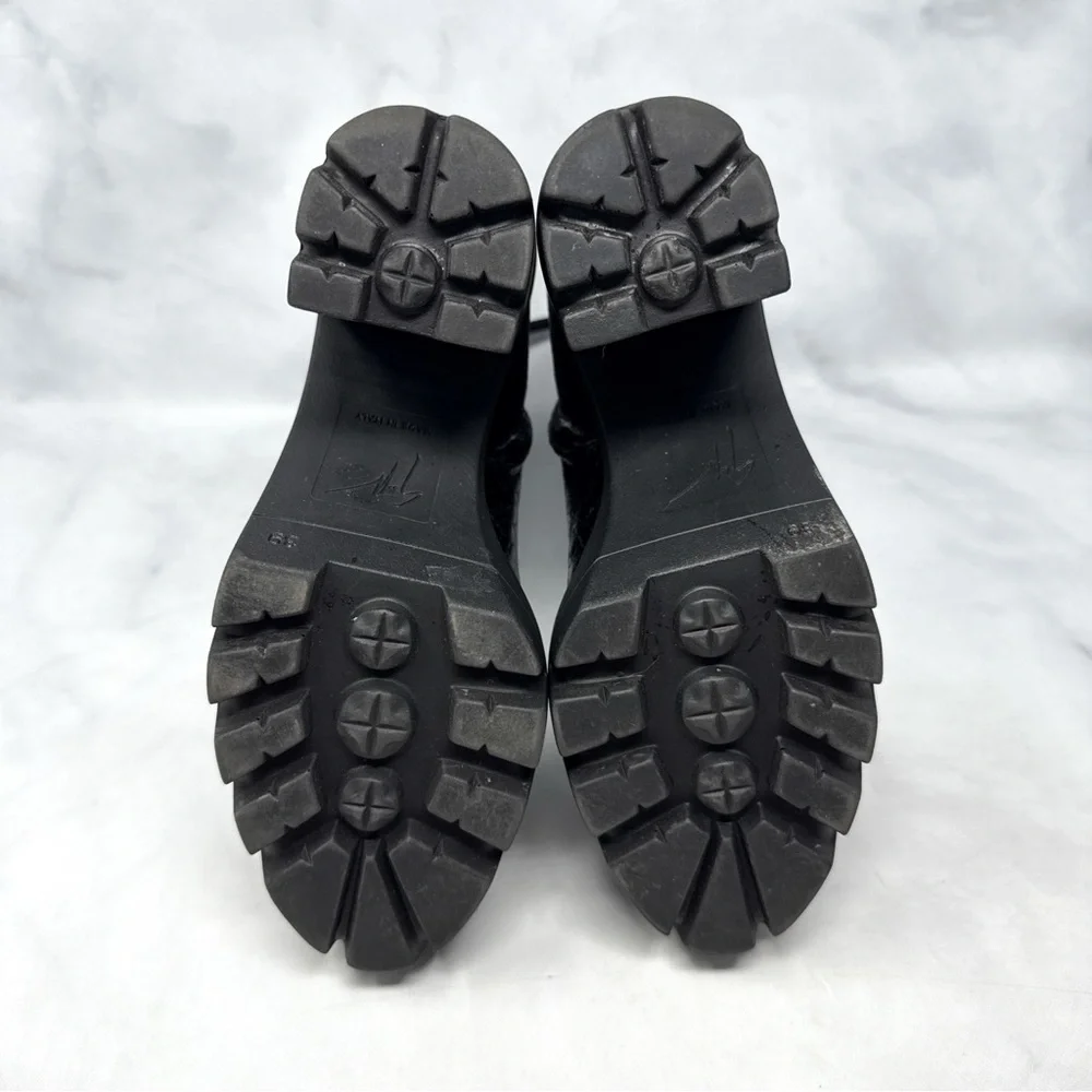 Giuseppe Zanotti Kassy Gintonic Croc Platform Block Heel Moto Biker Boots Black